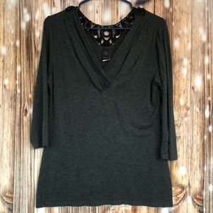 Wrapper Grey 3/4 Sleeve Crochet BackTop